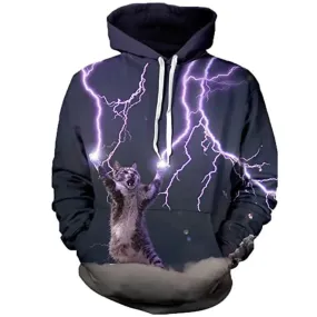 3D Graphic Printed Cotton Purple Cat Hoodies