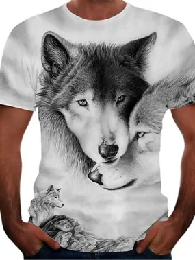 3D Graphic Wolf Animal Street Causal Short Sleeve Anime Active Shirts