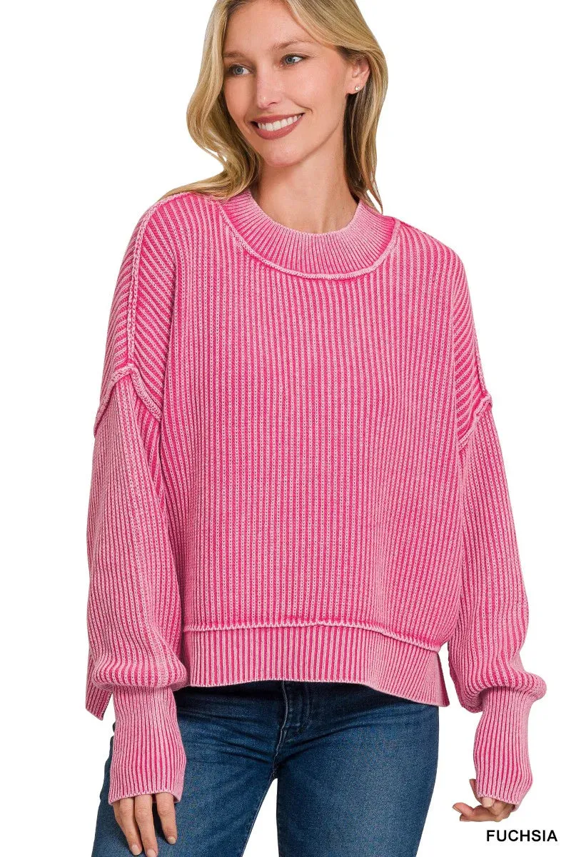 Acid Wash Sweater Fuchsia