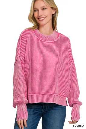 Acid Wash Sweater Fuchsia