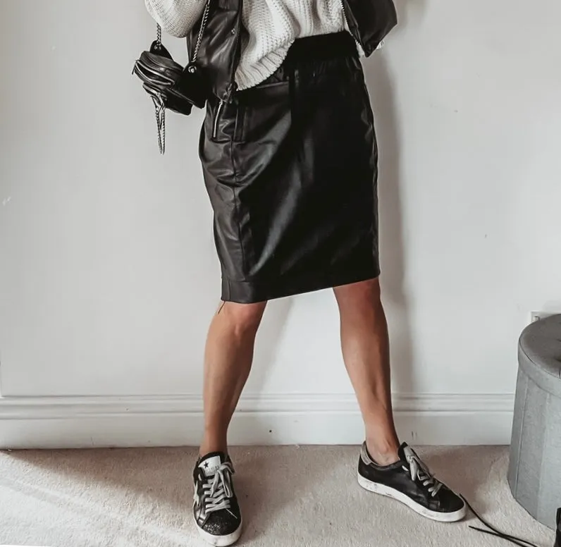 Black full faux leather black  ULTIMATE jogger skirt