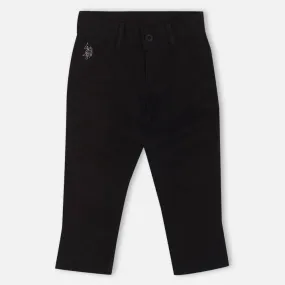 Black Mid Rise Solid Twill Trousers