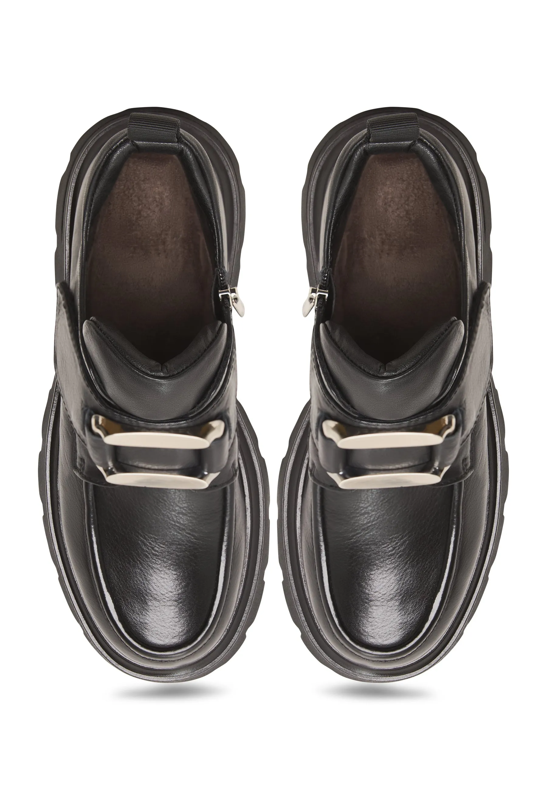 Bold Double Buckle Leather Loafers Geirr - Black