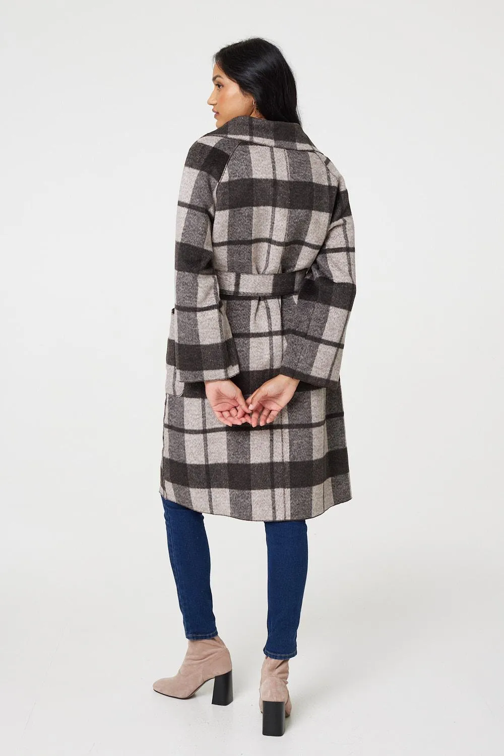 Checked Longline Coat with Belt