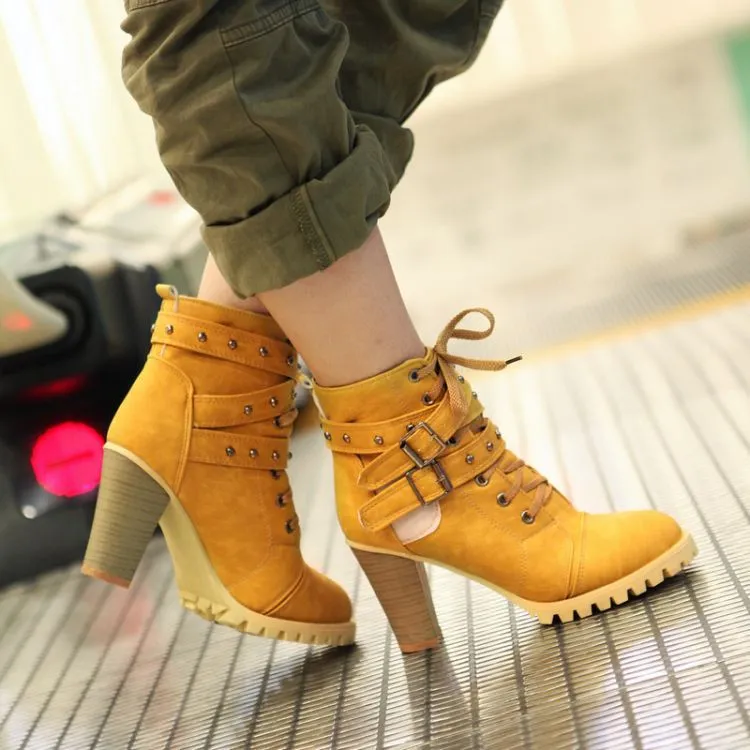 City Girl Chunky Heel Lace-Up & Strap Boots