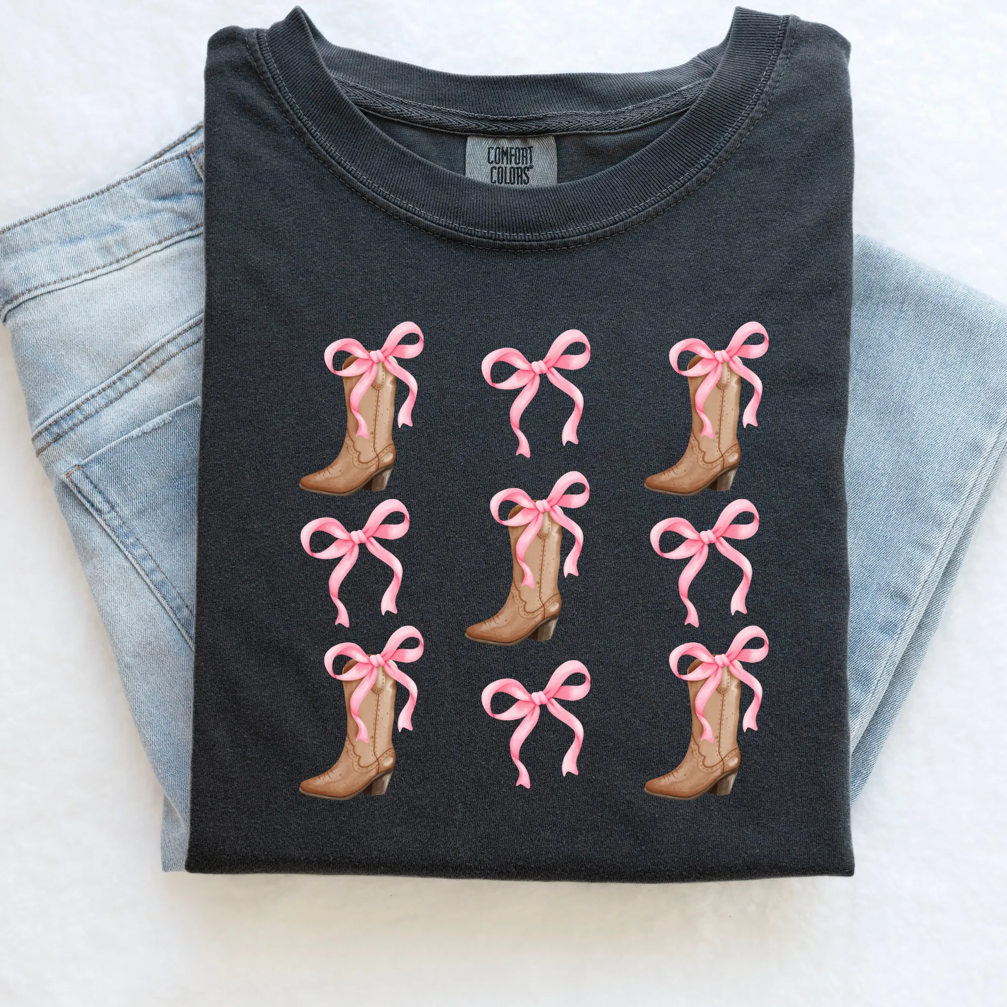 Coquette Cowgirl Boots Shirt | Pink Bow Cowgirl Boots Shirt