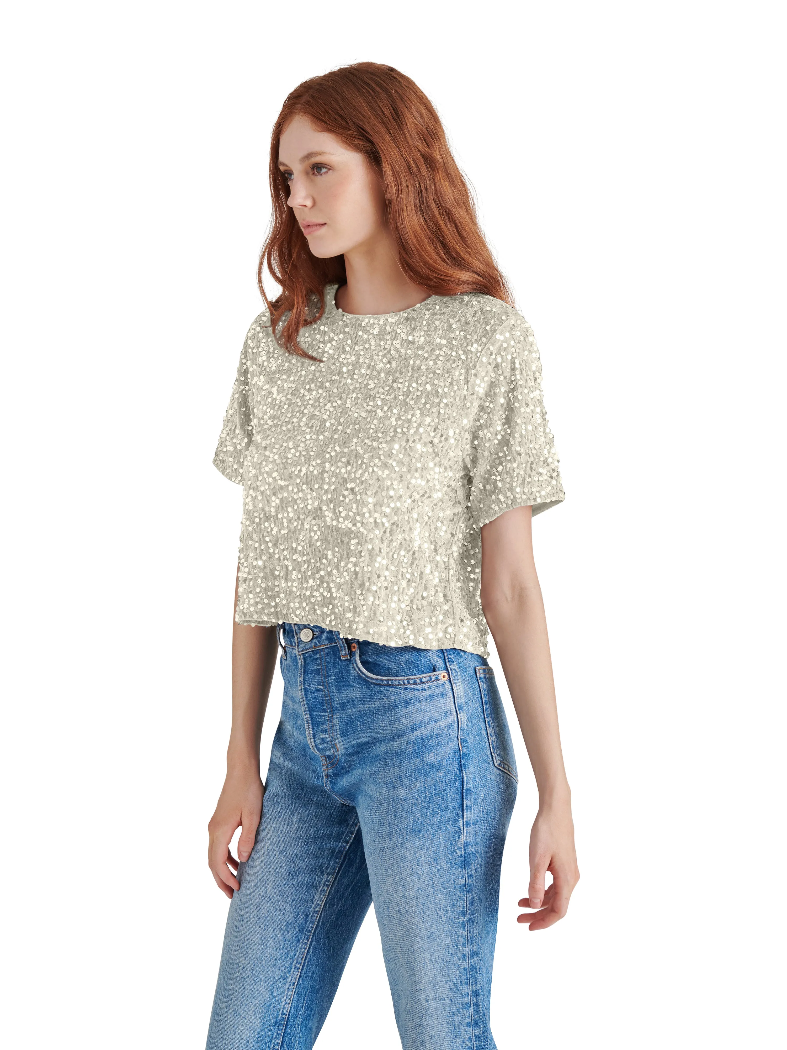 Cressa Sequin Velvet Top, Ivory | Steve Madden