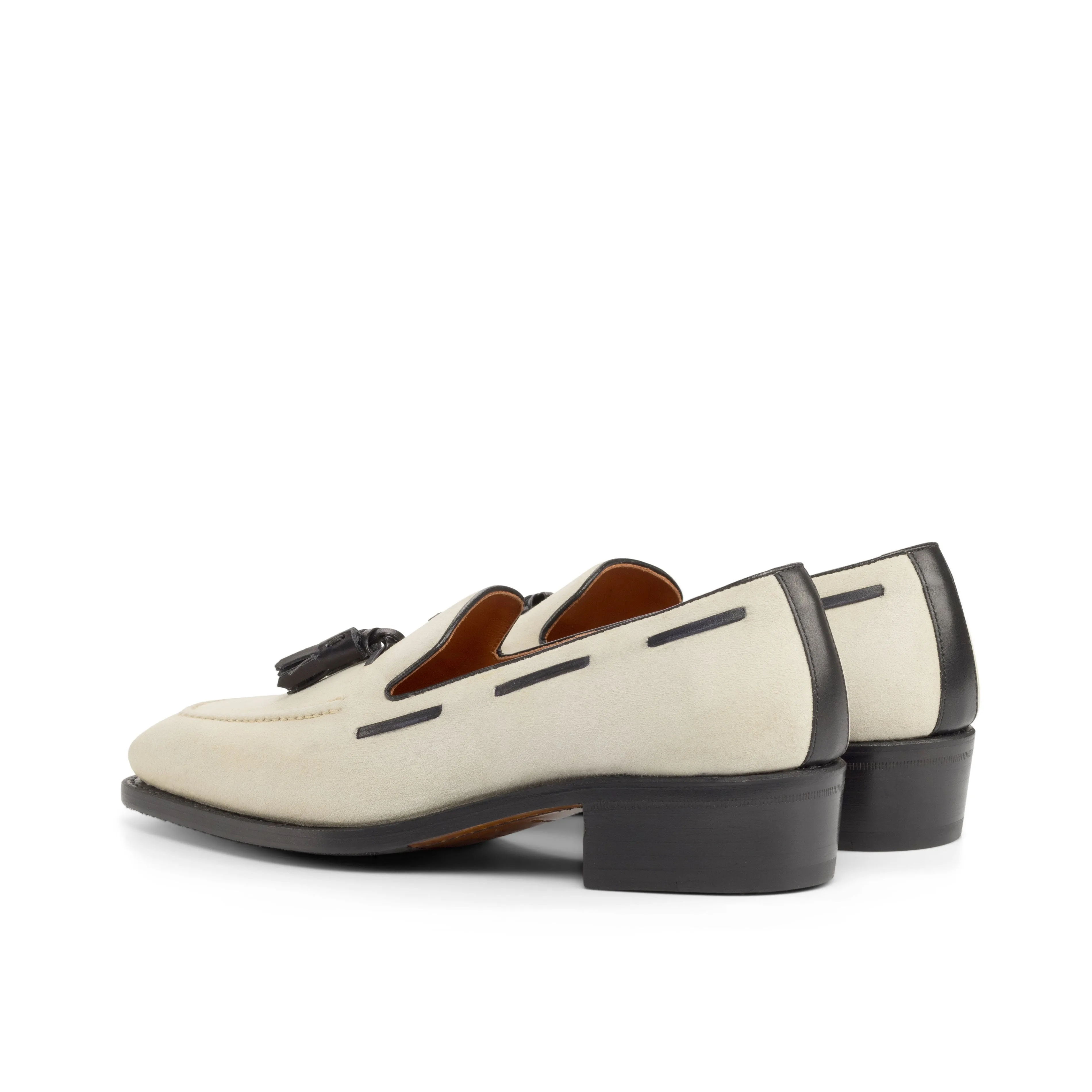 DapperFam Luciano in Ivory / Black Men's Italian Leather & Italian Suede Loafer