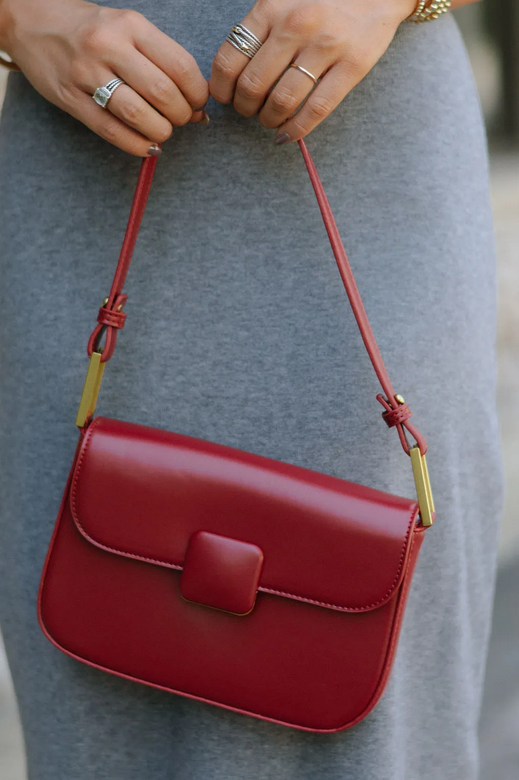 Faux Leather Shoulder Bag- Red