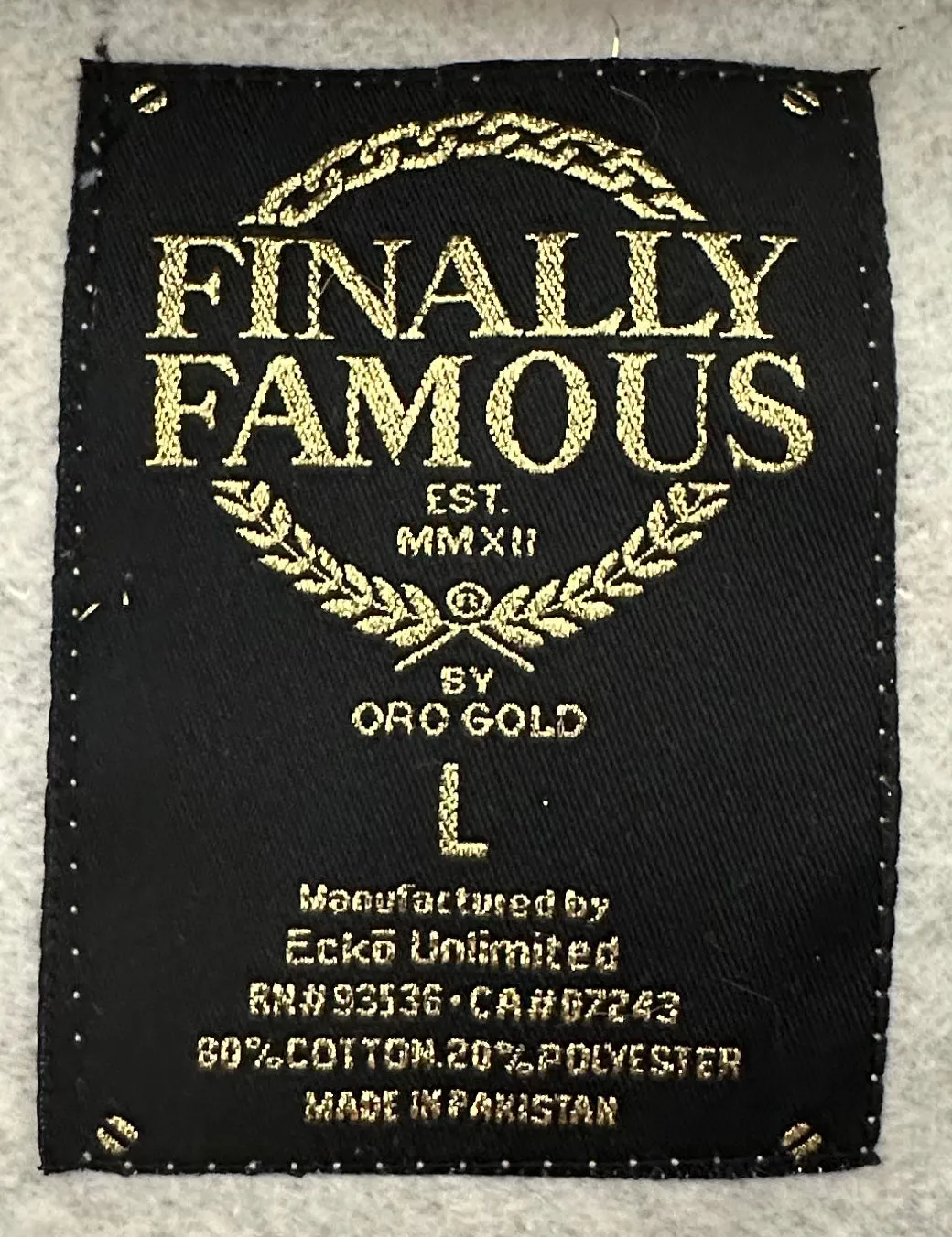 *FINALLY FAMOUS* BY ORO GOLD (GREY) ZIP UP HOODIE (EMBROIDERED)