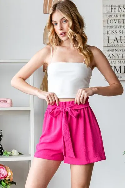 Full Size Texture High Waist Tied Shorts