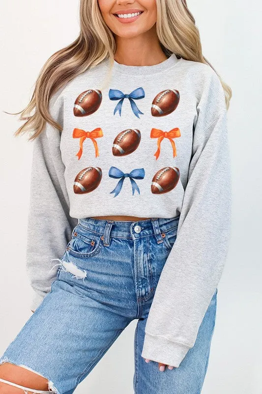 *Gameday Football Bows Light Blue Orange Sweatshirt