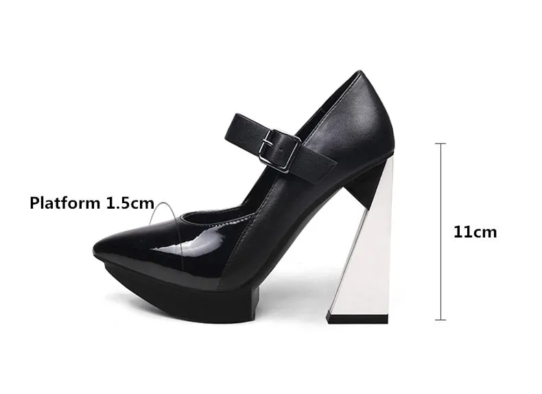 Genuine Leather Pointed Toe Mary Jane Shoes