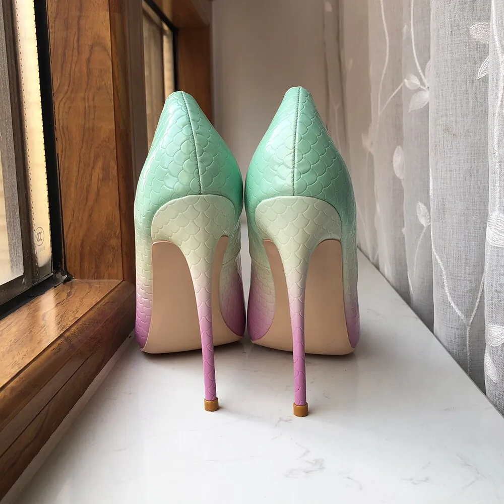 Gradient Crocodile Effect Slip-On Stiletto Pumps