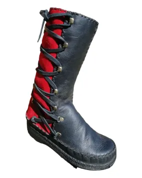 High Leather Boots with Side Laces (UK 7)