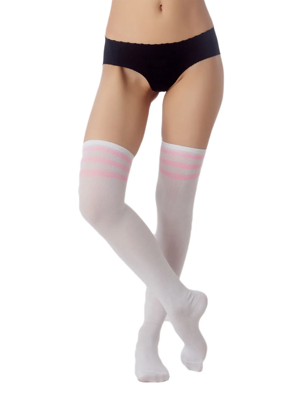 iB-iP Women's Navy Stripes Sports Football Style Hold-up Thigh High Long Socks