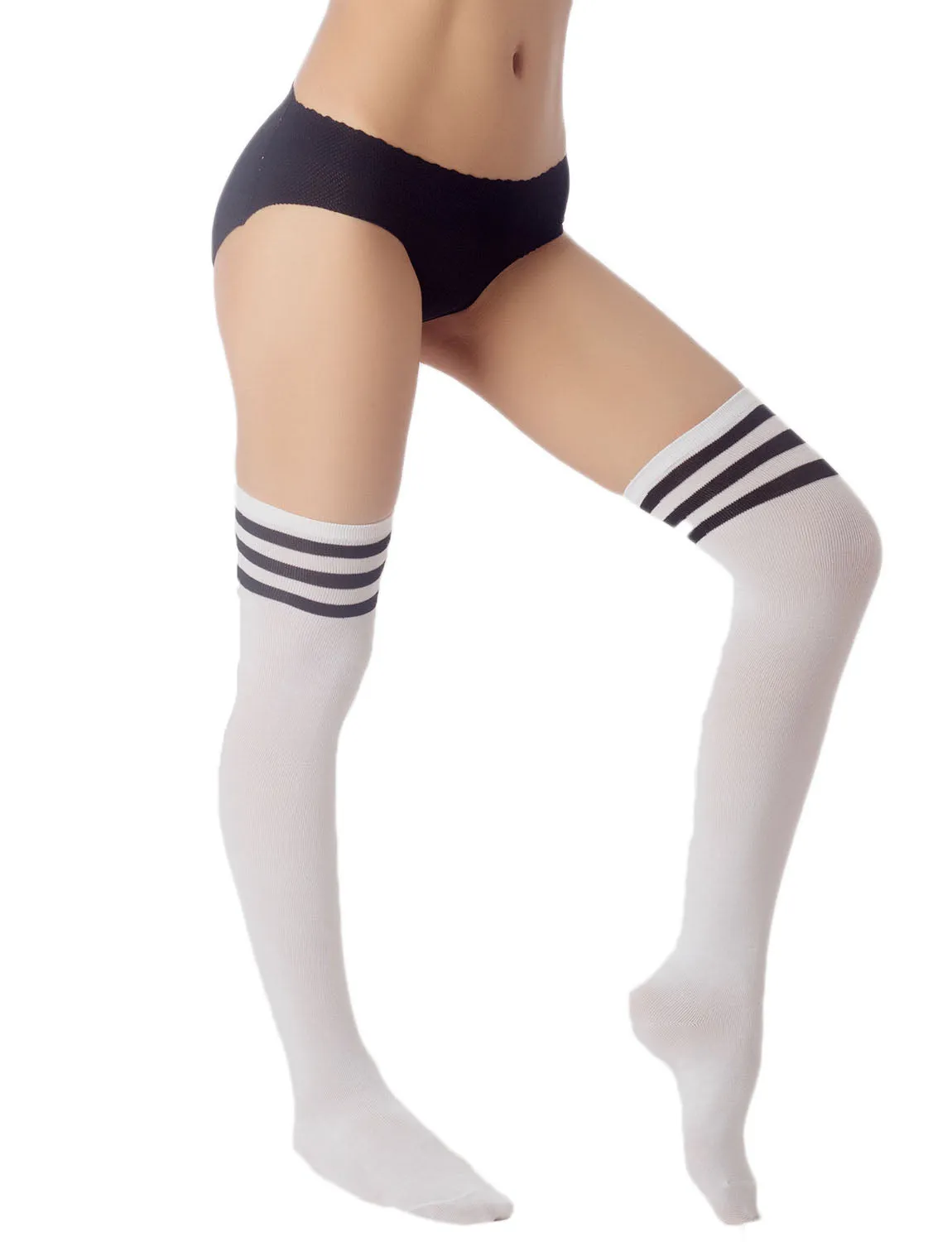 iB-iP Women's Navy Stripes Sports Football Style Hold-up Thigh High Long Socks