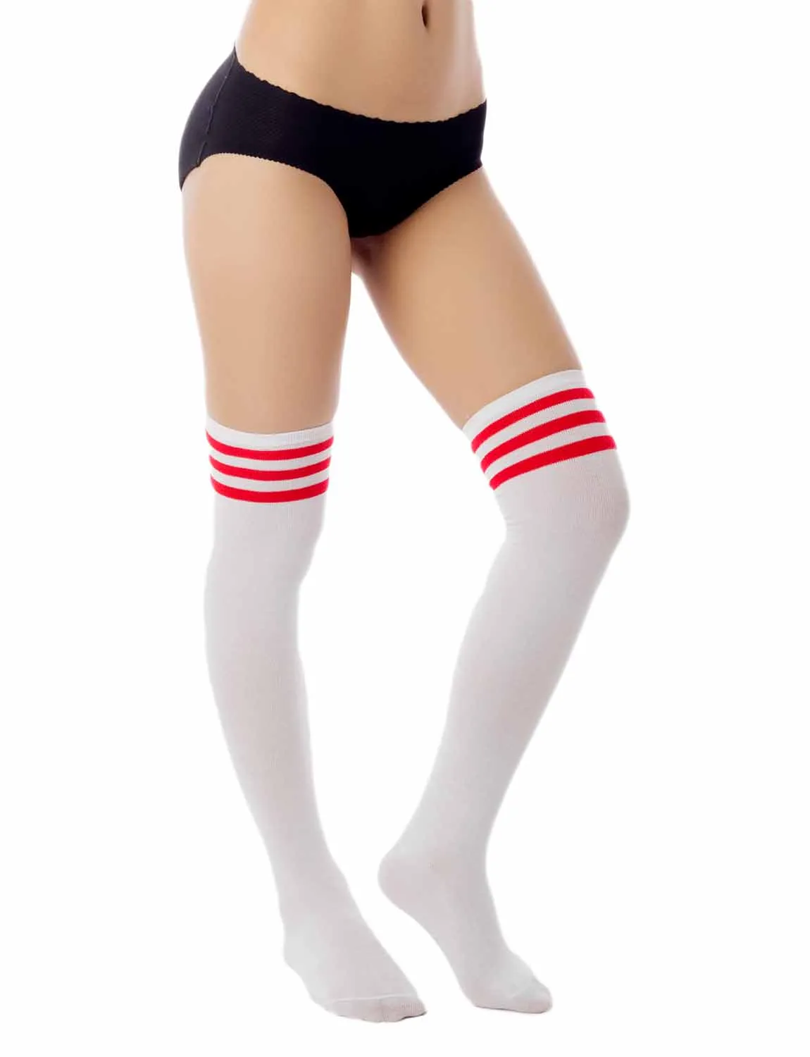 iB-iP Women's Navy Stripes Sports Football Style Hold-up Thigh High Long Socks