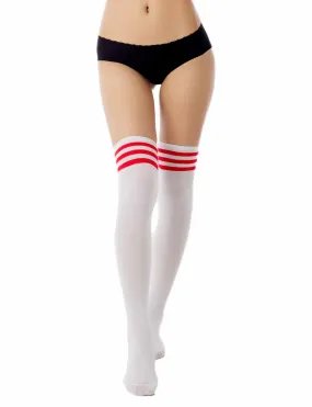 iB-iP Women's Navy Stripes Sports Football Style Hold-up Thigh High Long Socks