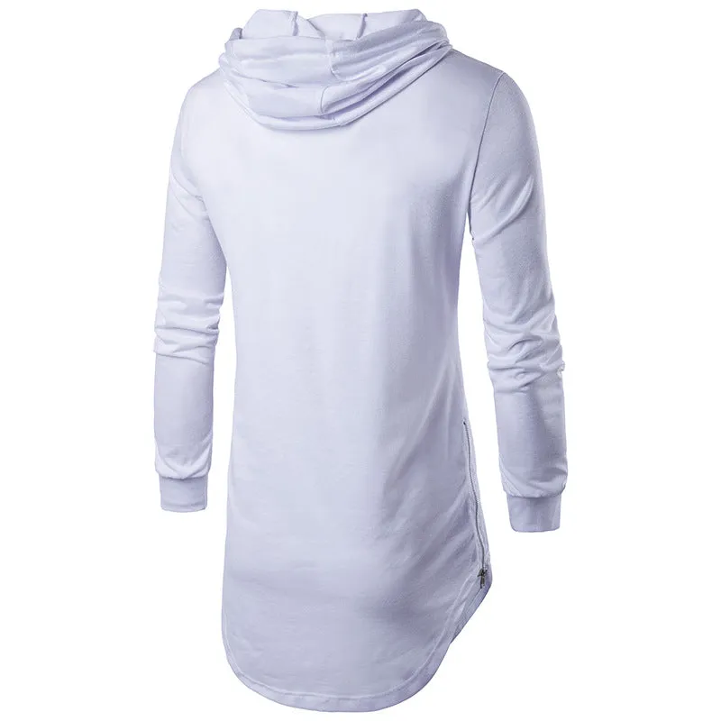 Men Long Sleeves Drawstring Hoody Long T-Shirt