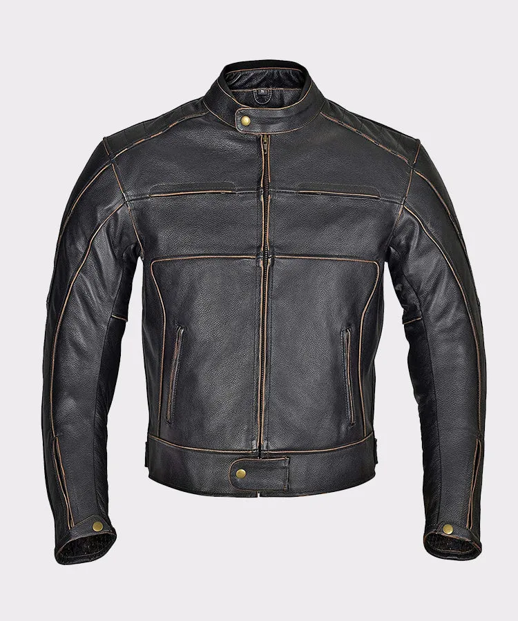 Men Motorcycle Armor Leather Jacket Vintage Style