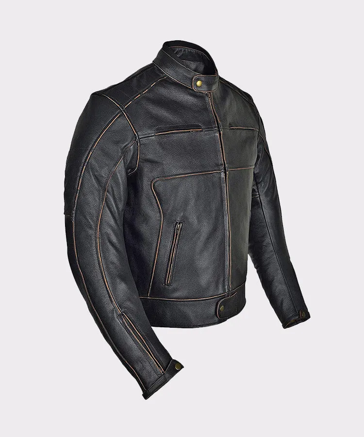 Men Motorcycle Armor Leather Jacket Vintage Style