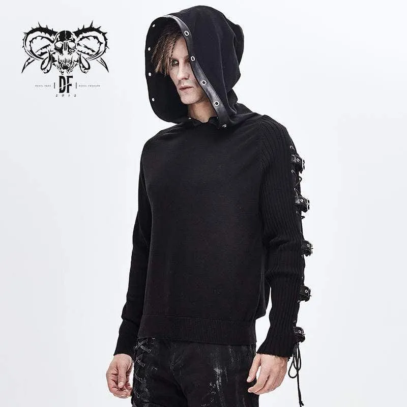 Men's Lace-up Belts Spliced Sweaters&Hoodies