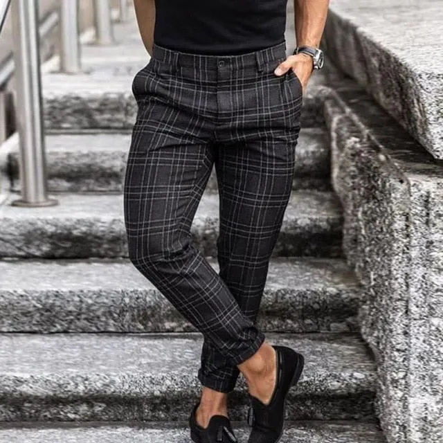 Men's Plaid Slim Fit Flat Front Pants