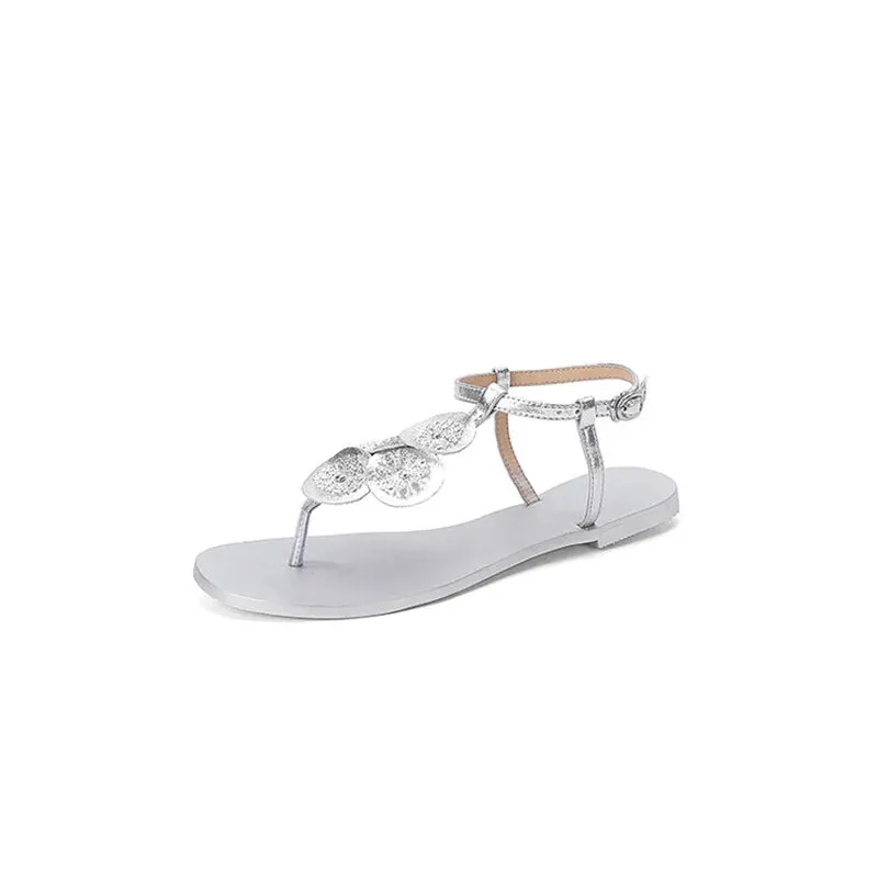 Metal Decor Low Heel Slingback Sandals