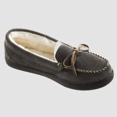 New - Isotoner Women's Suede Faux Shearling Slip On Slippers Moccasin Indoor/Outdoor