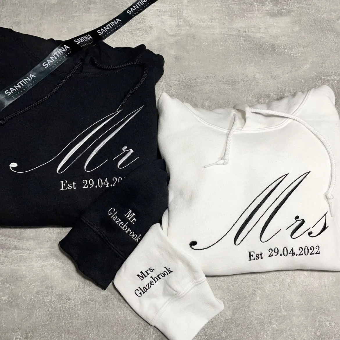 Personalised Embroidered Wedding Anniversary Hoodies - Wifey, Hubby, Mr., Mrs., His