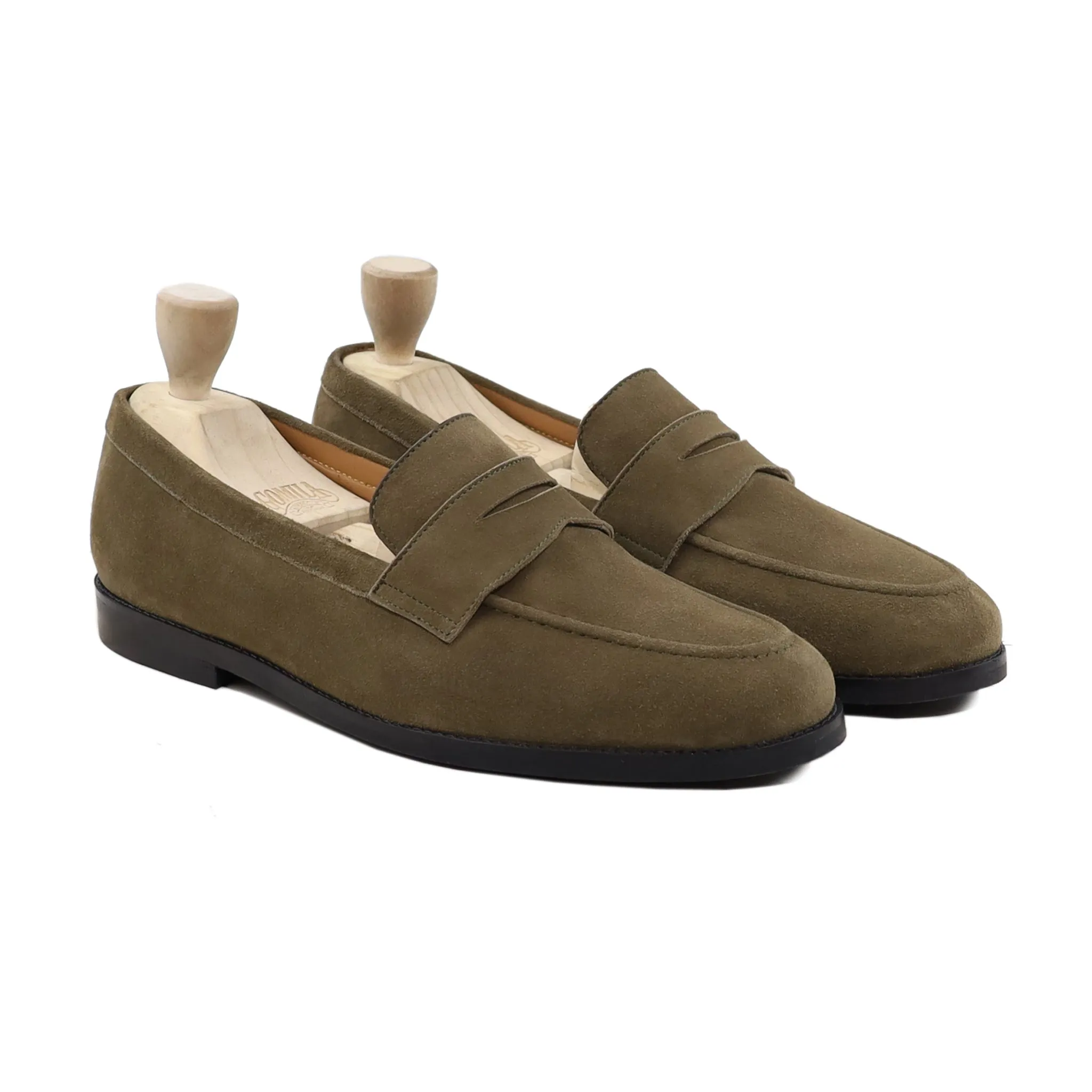 Phoebe - Men's Khaki Green Kid Suede Loafer