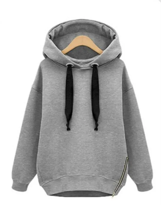 Plain Thick Hoodies Solid Sweatshirt Warm Hoodies For Women  Xxl Oversized Side Zip Hoodie Drawstring