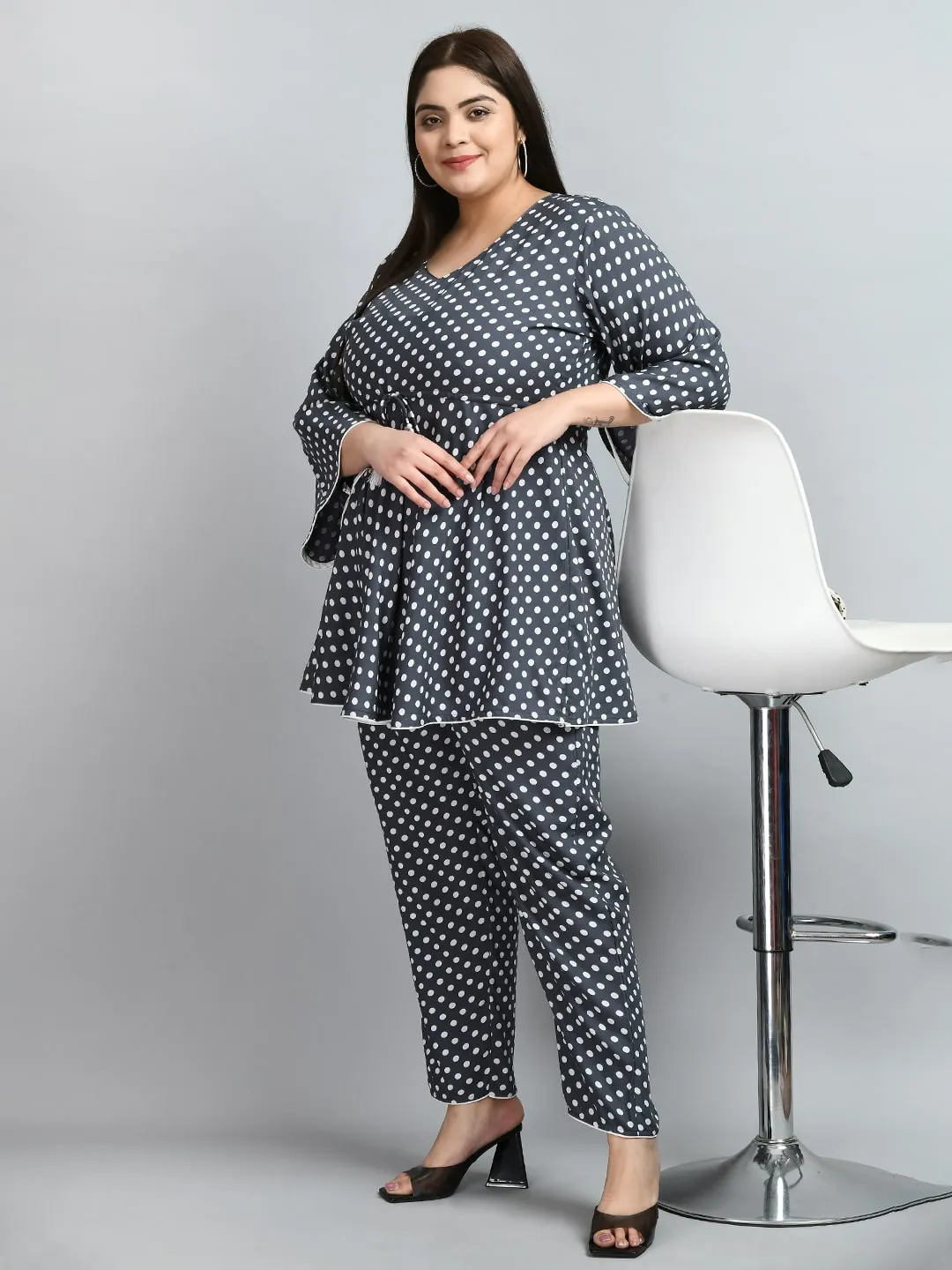 Plus Size Polka Dot Grey Co-ord set