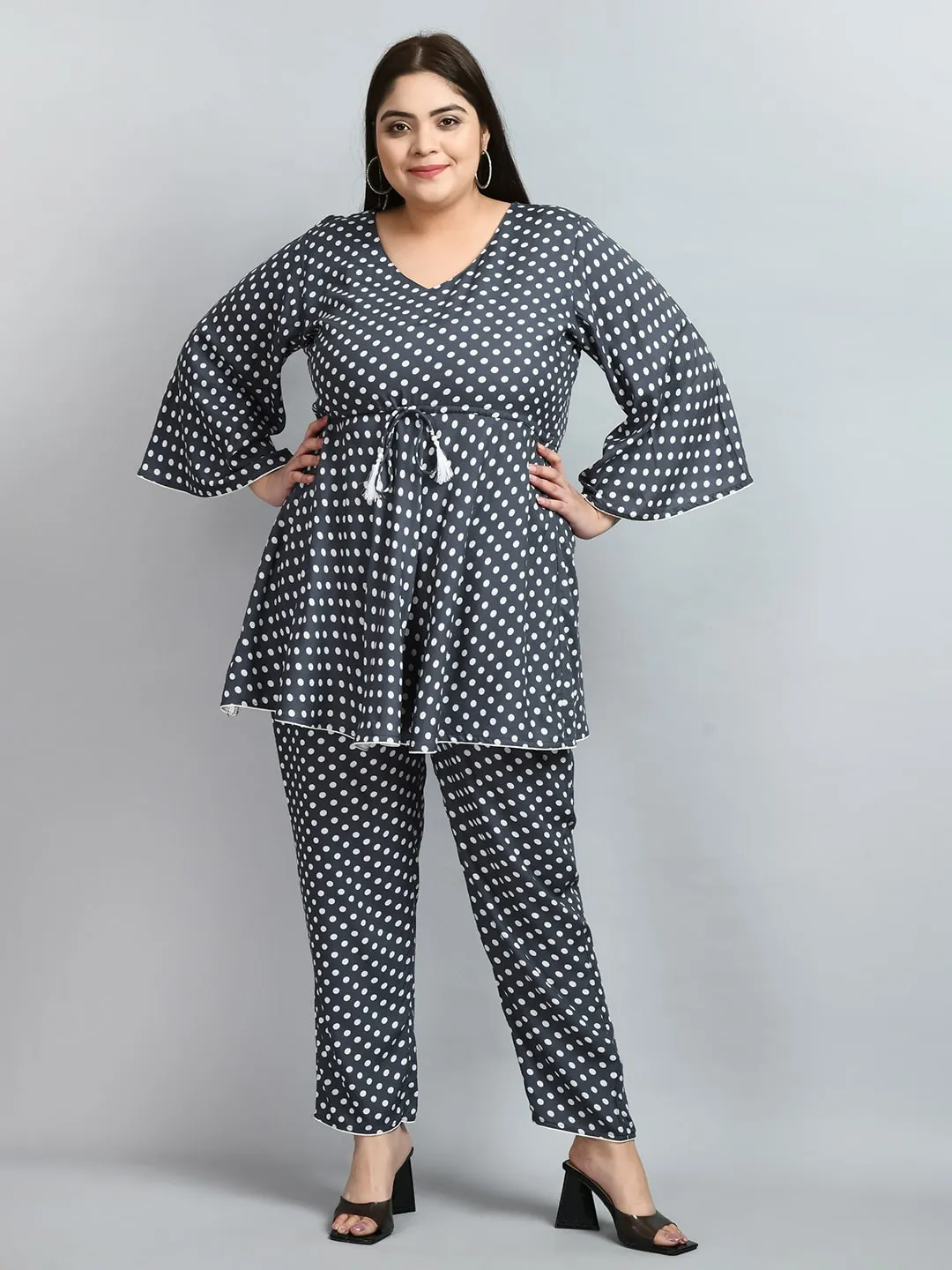 Plus Size Polka Dot Grey Co-ord set