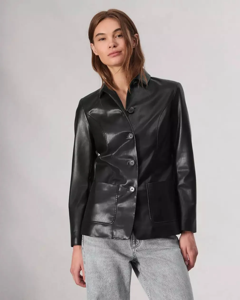 Rag & Bone - Drew Faux Leather Blazer in black