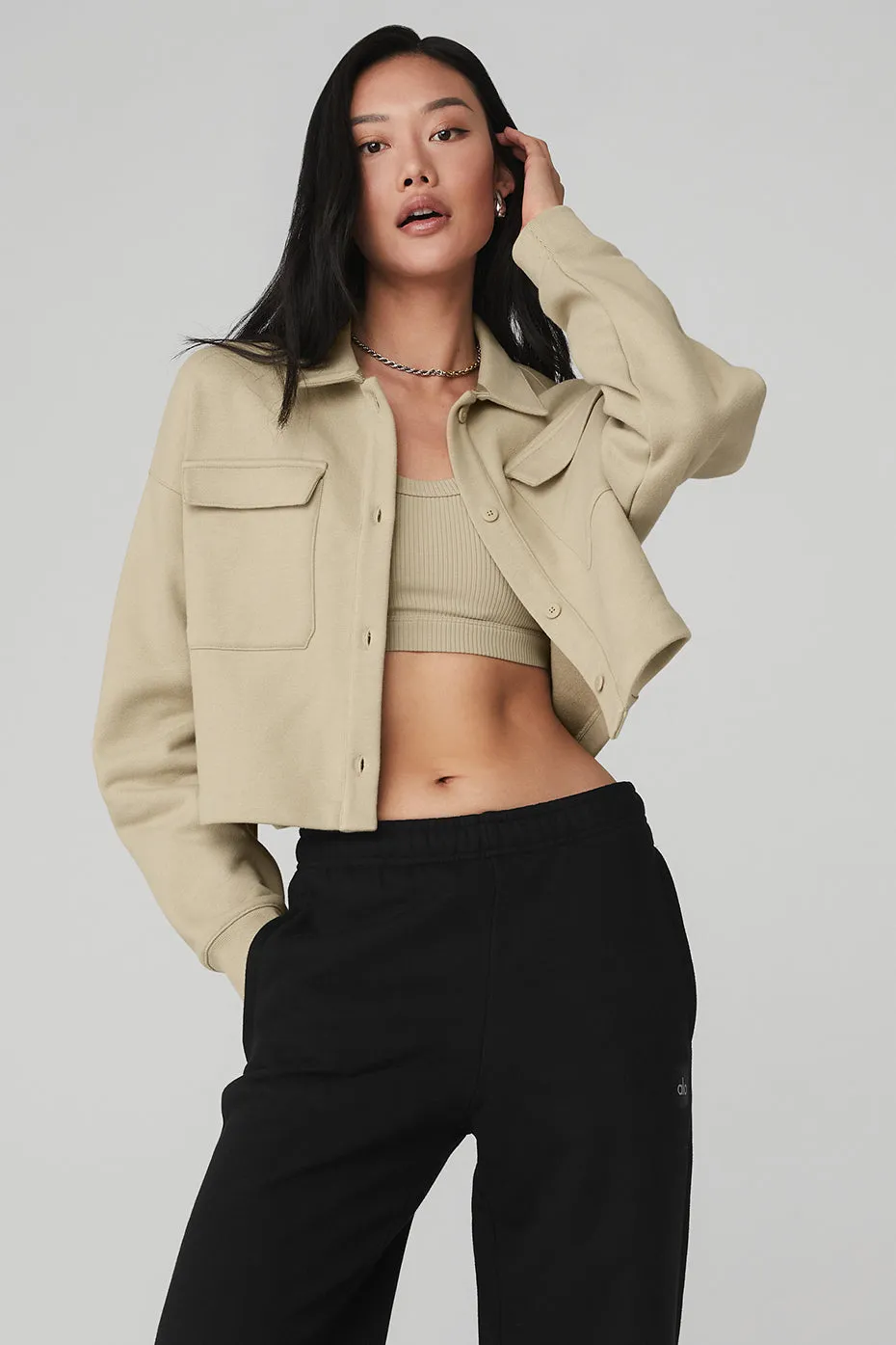 Renown Cropped Button-Up Pullover - California Sand