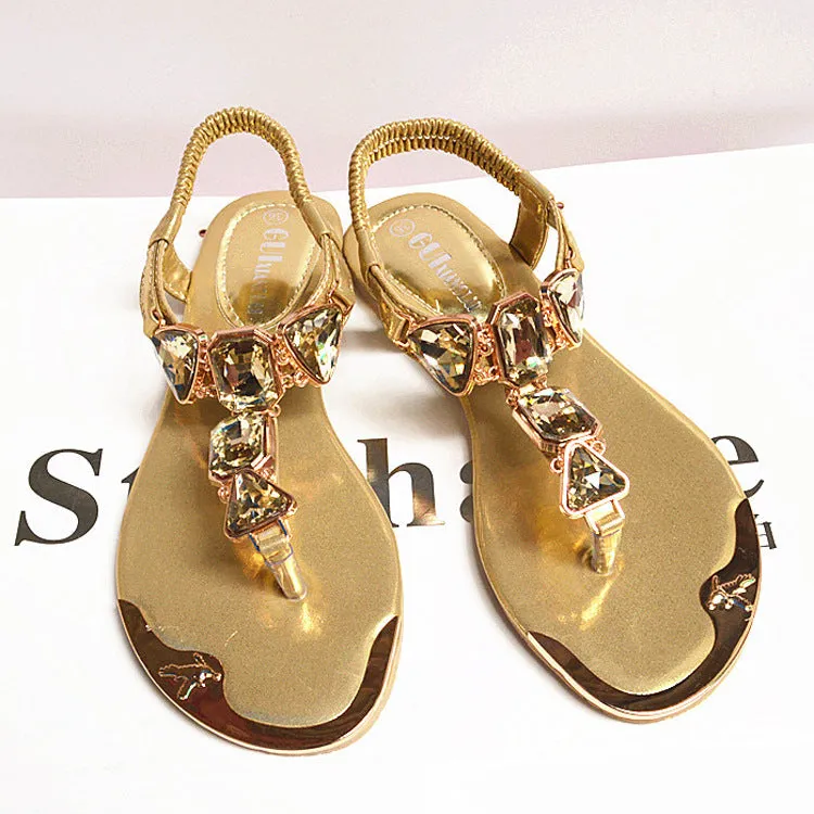 Rhinestone Metal Decor Back Strap Sandals