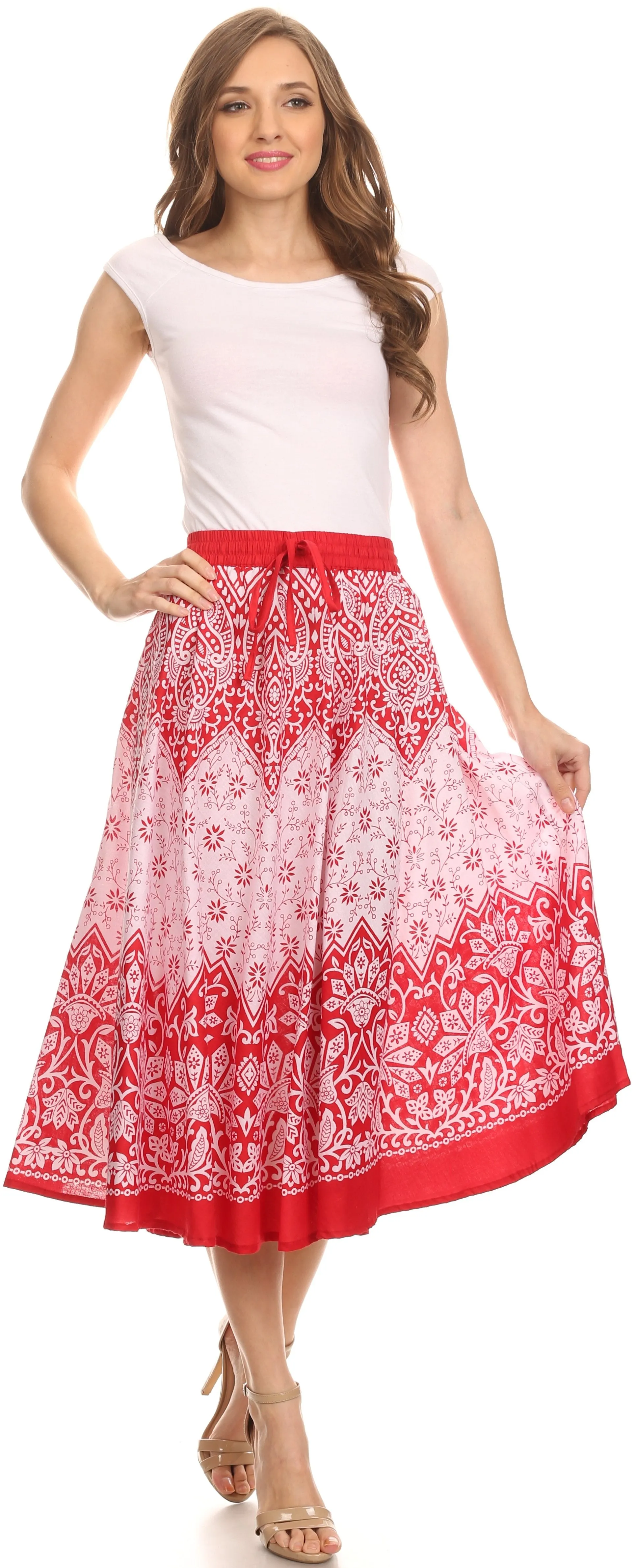 Sakkas Denia Circle Skirt With Floral Printed Designs And Adjustable Waistband