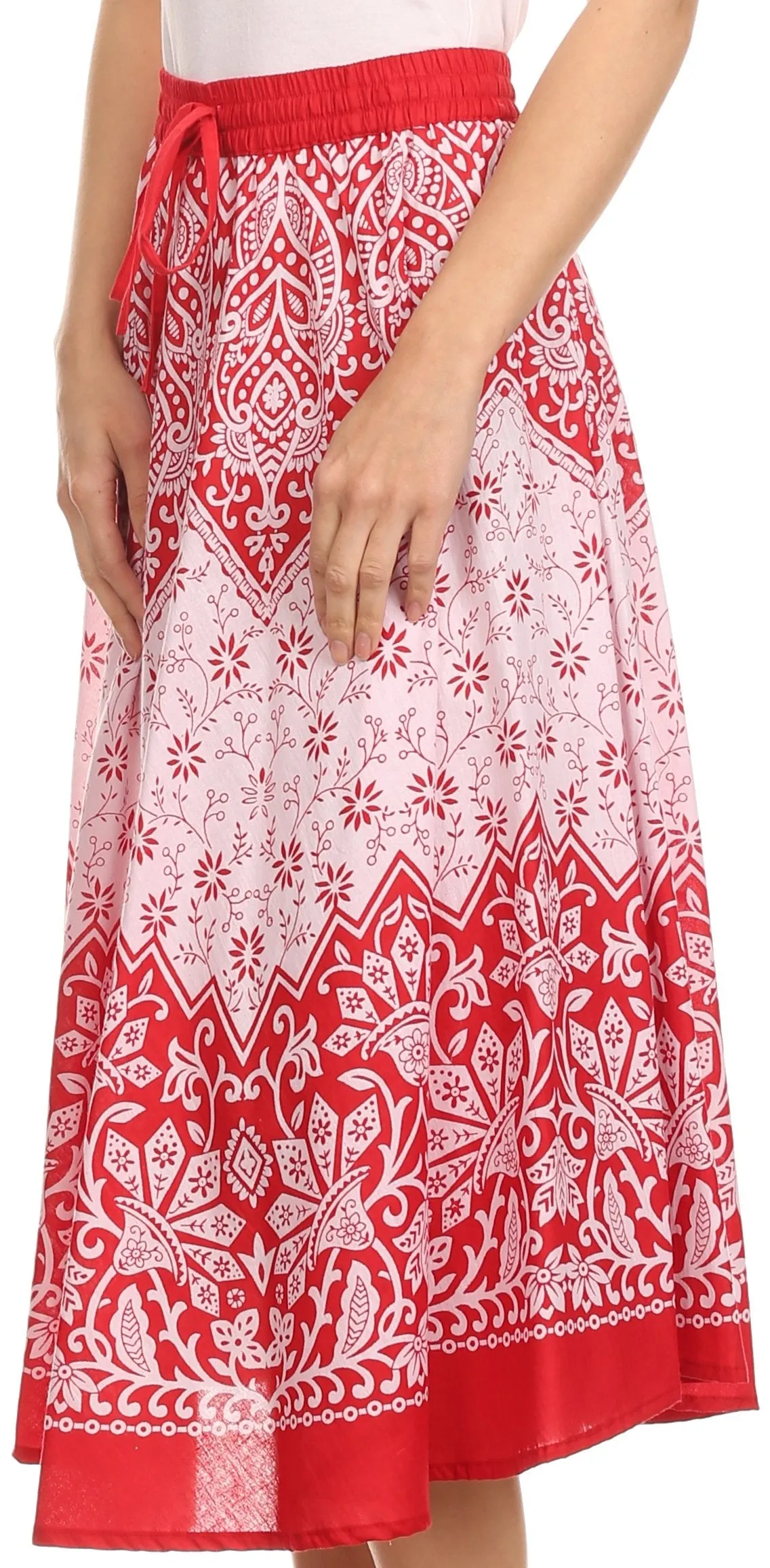 Sakkas Denia Circle Skirt With Floral Printed Designs And Adjustable Waistband