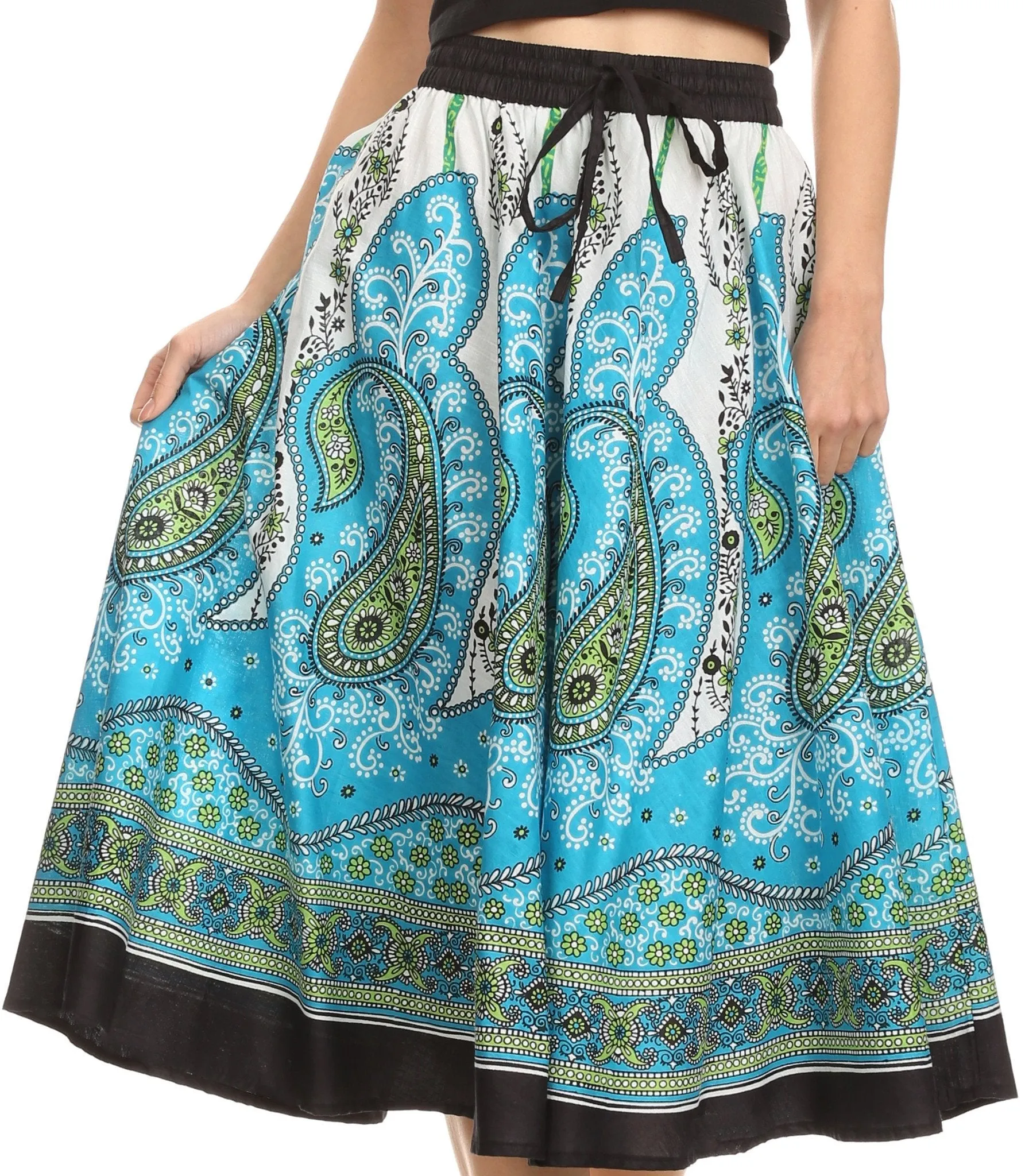 Sakkas Denia Circle Skirt With Floral Printed Designs And Adjustable Waistband