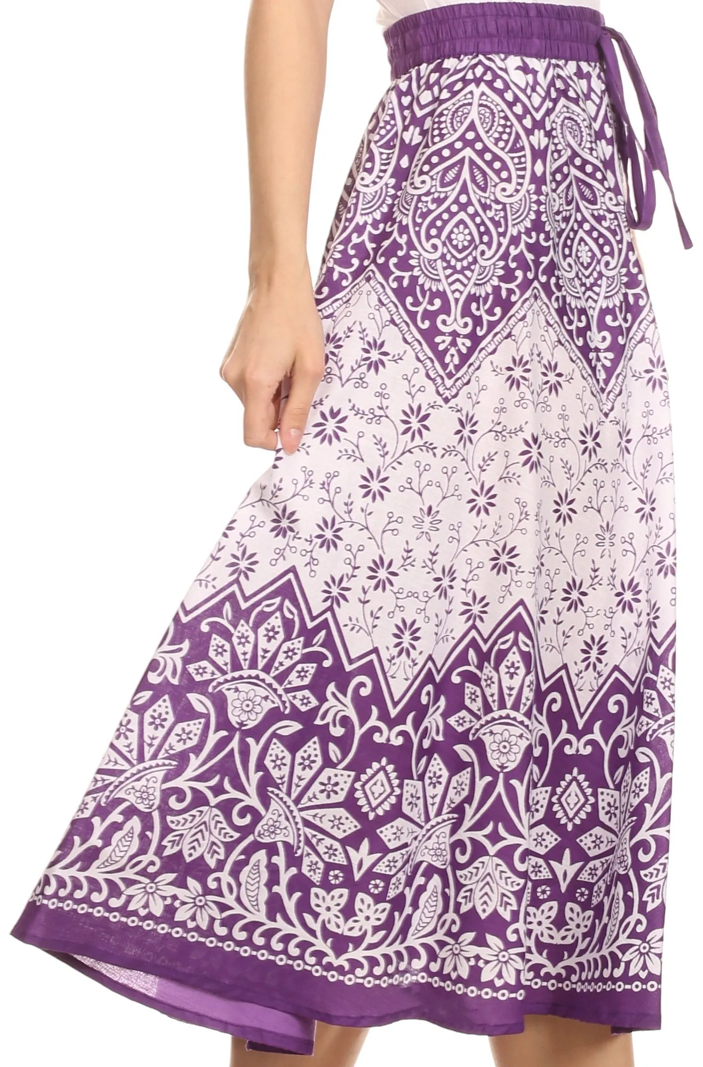 Sakkas Denia Circle Skirt With Floral Printed Designs And Adjustable Waistband