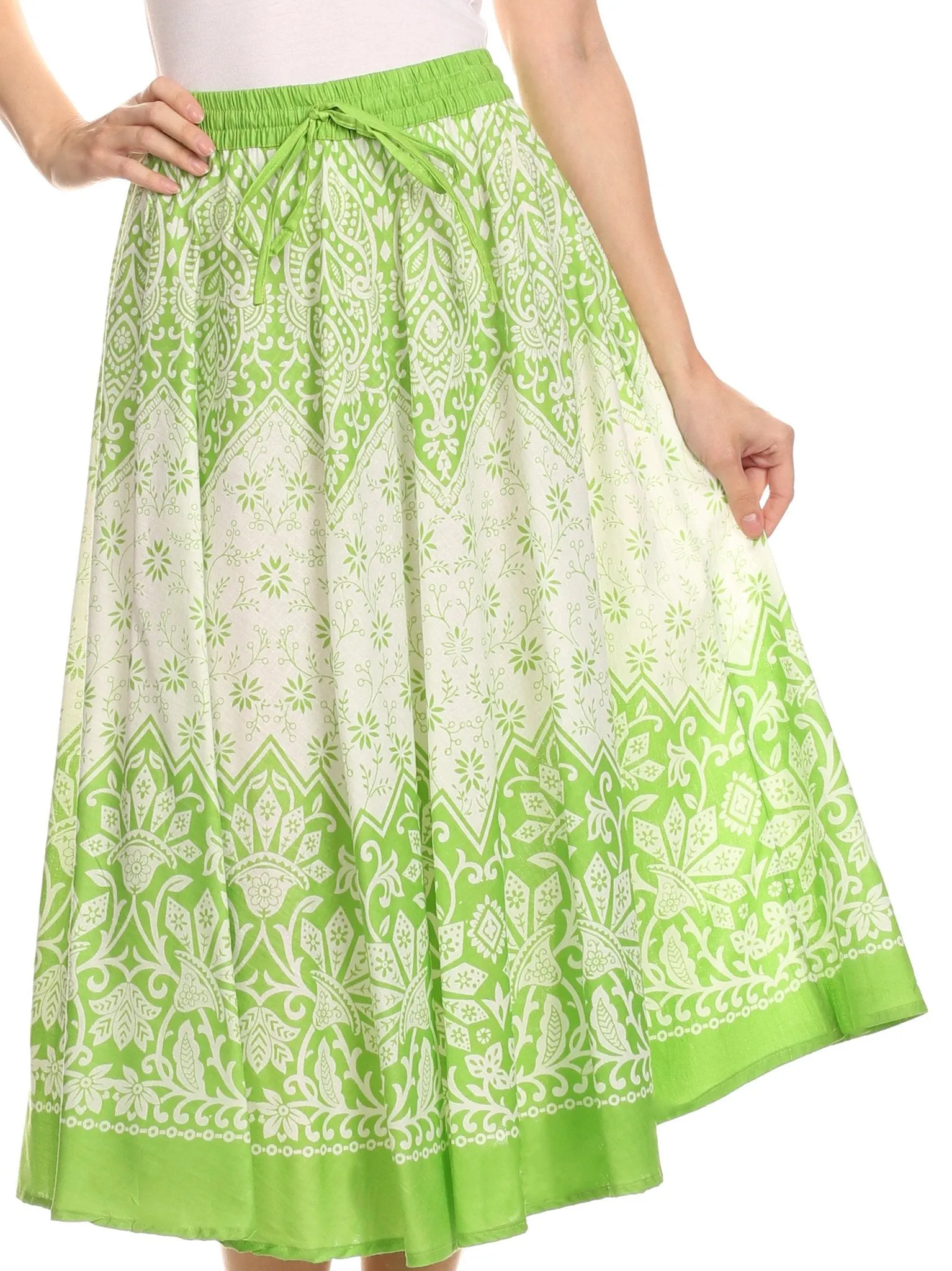 Sakkas Denia Circle Skirt With Floral Printed Designs And Adjustable Waistband