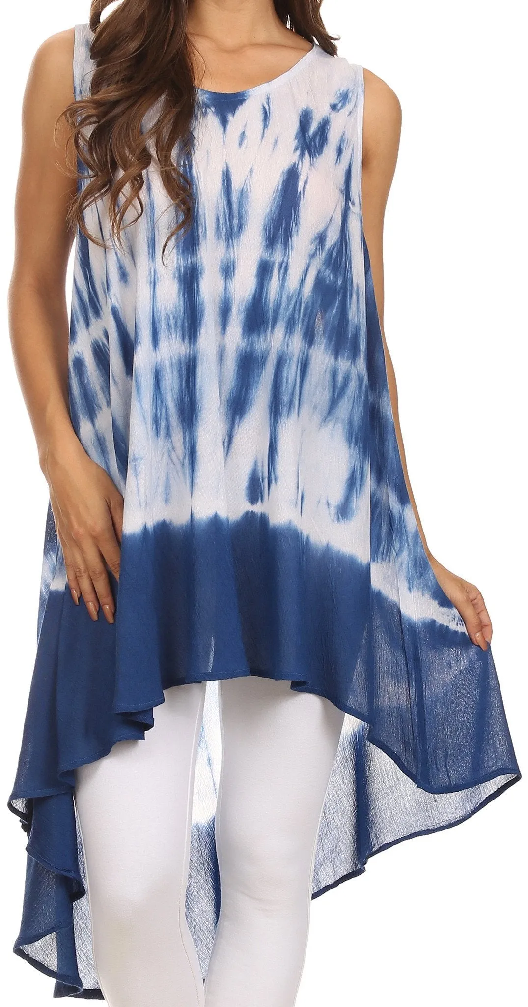 Sakkas Rae Mid Length Tie Dye Hi Low Dress / Cover Up