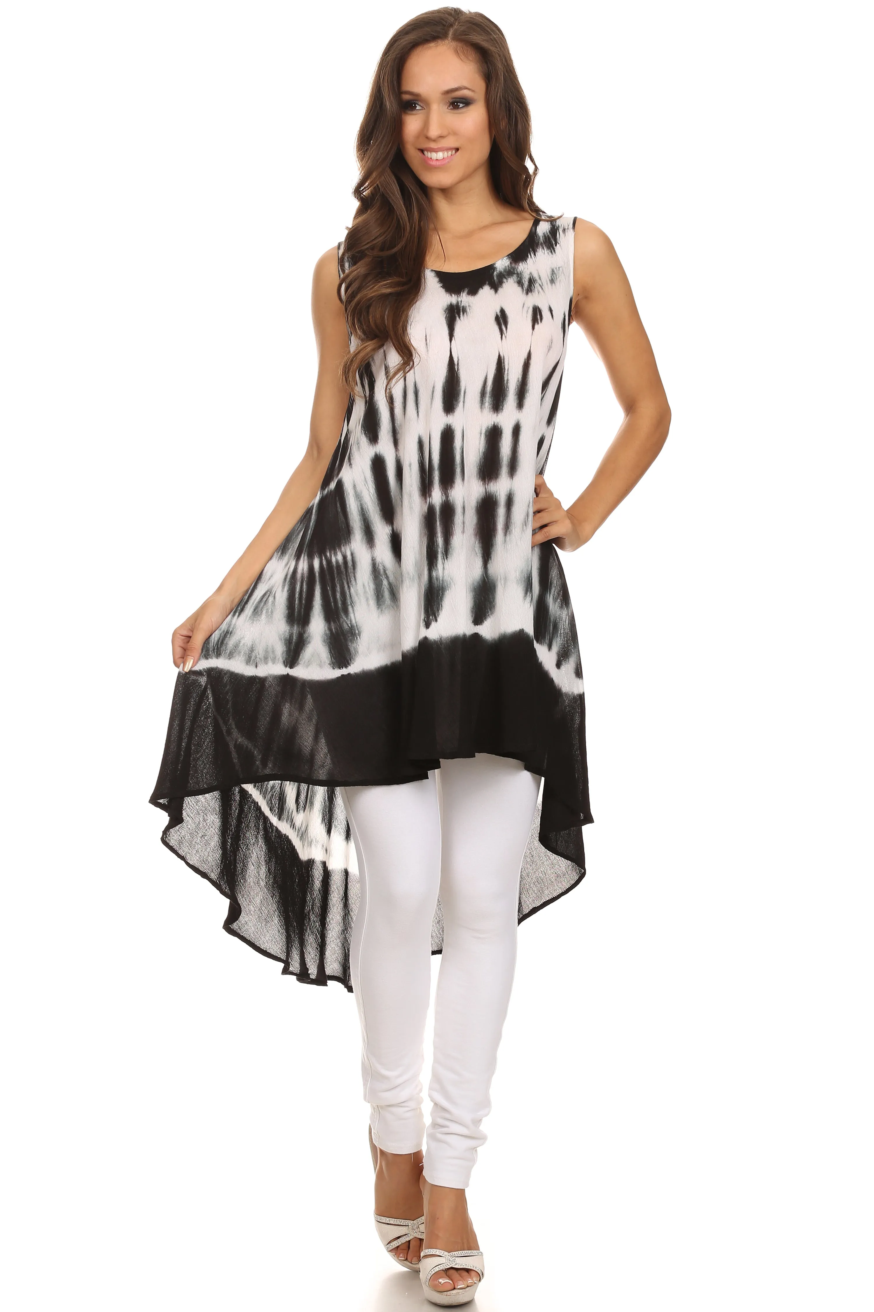 Sakkas Rae Mid Length Tie Dye Hi Low Dress / Cover Up