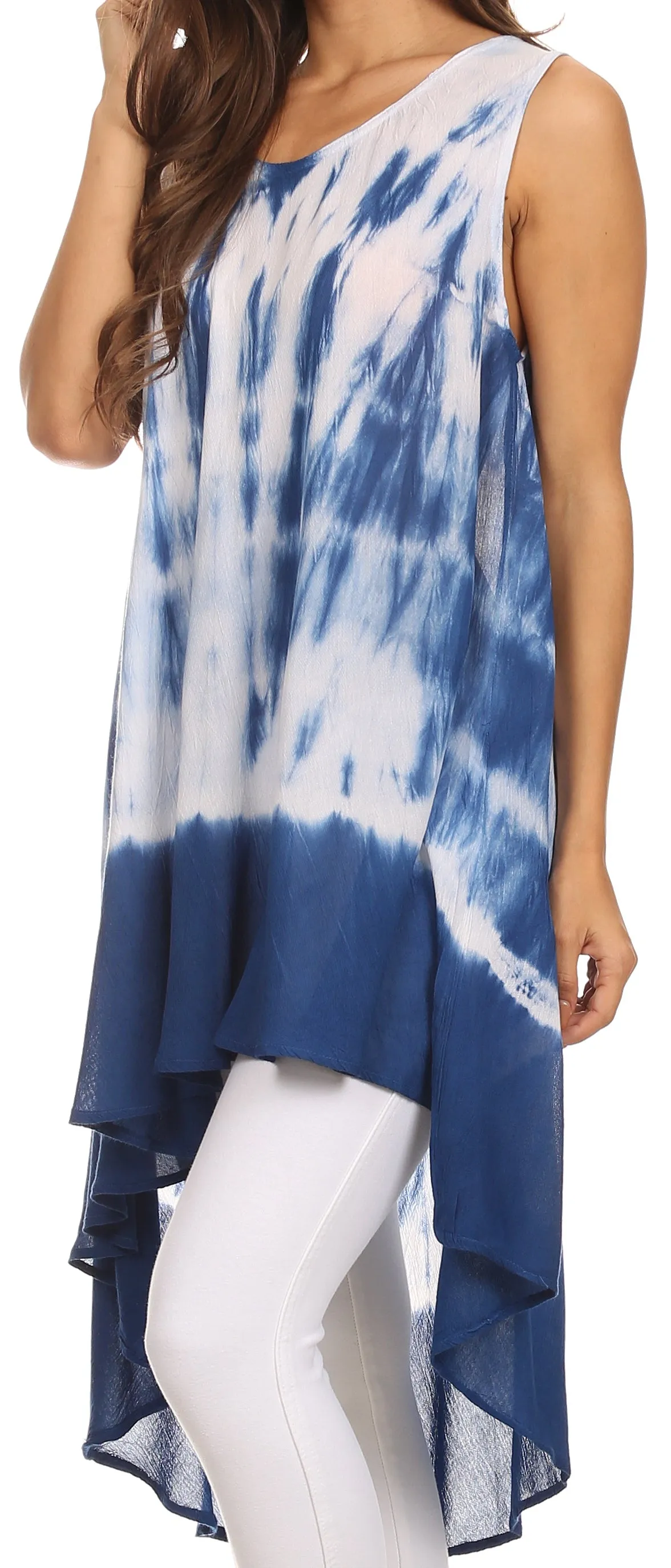 Sakkas Rae Mid Length Tie Dye Hi Low Dress / Cover Up