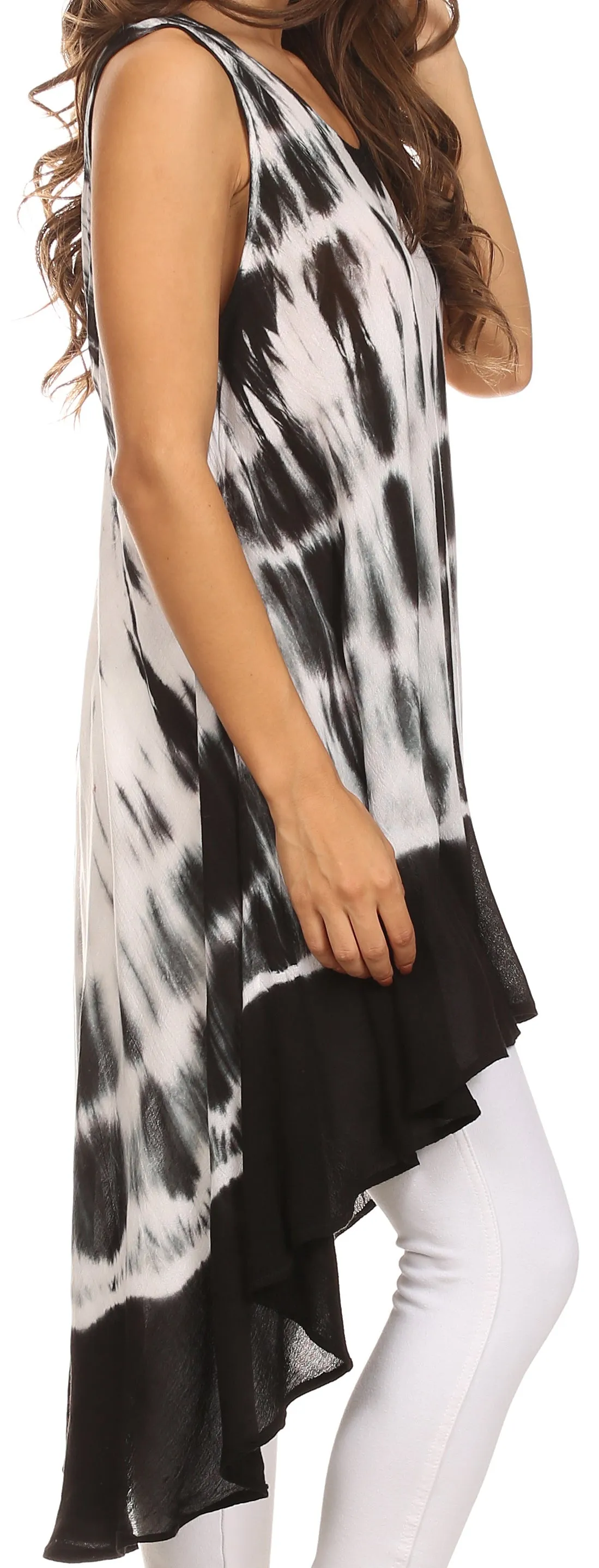 Sakkas Rae Mid Length Tie Dye Hi Low Dress / Cover Up