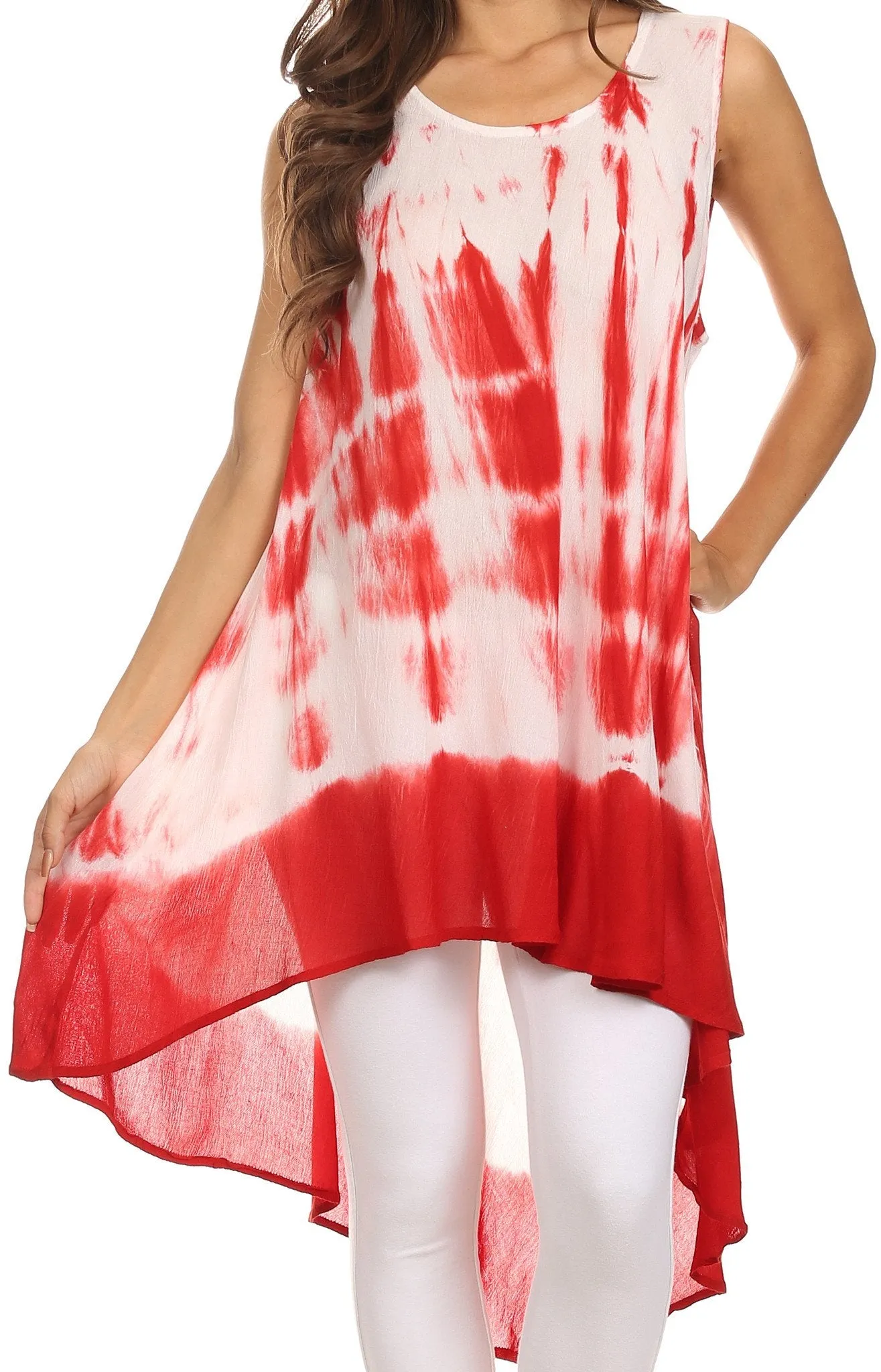 Sakkas Rae Mid Length Tie Dye Hi Low Dress / Cover Up