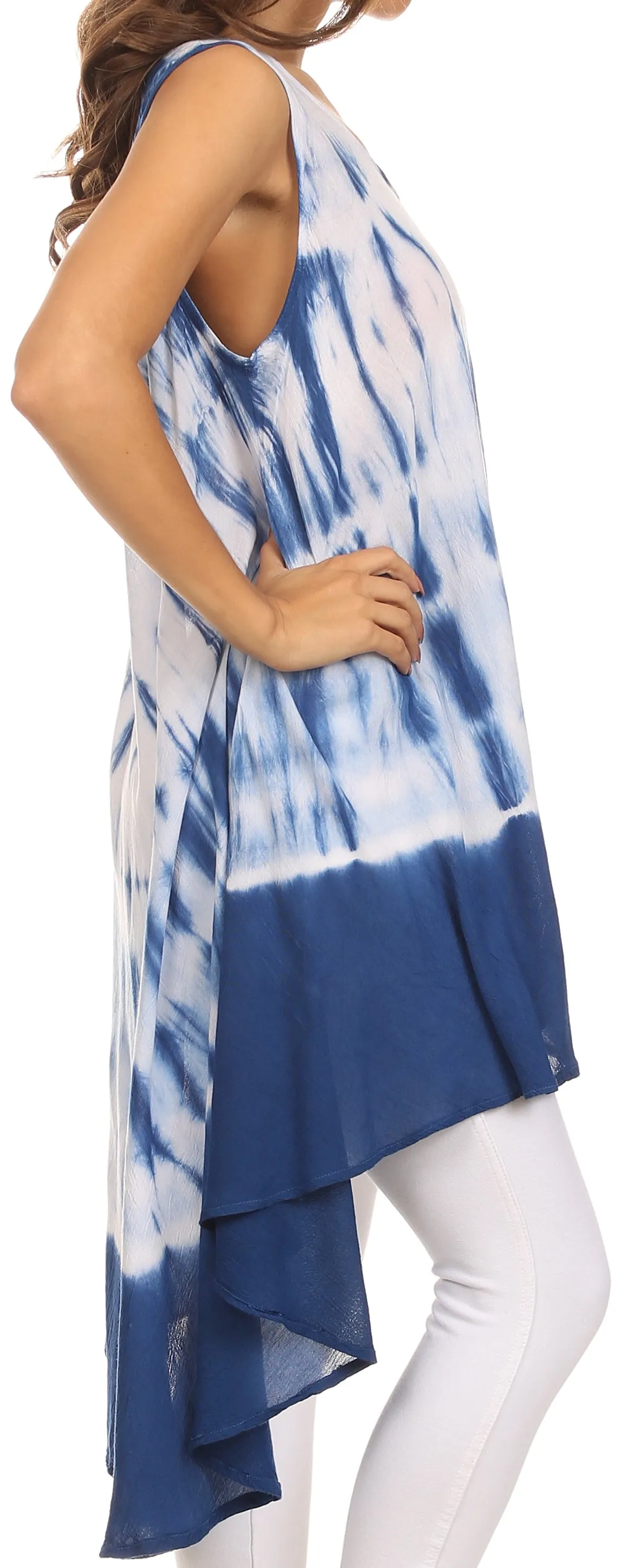 Sakkas Rae Mid Length Tie Dye Hi Low Dress / Cover Up