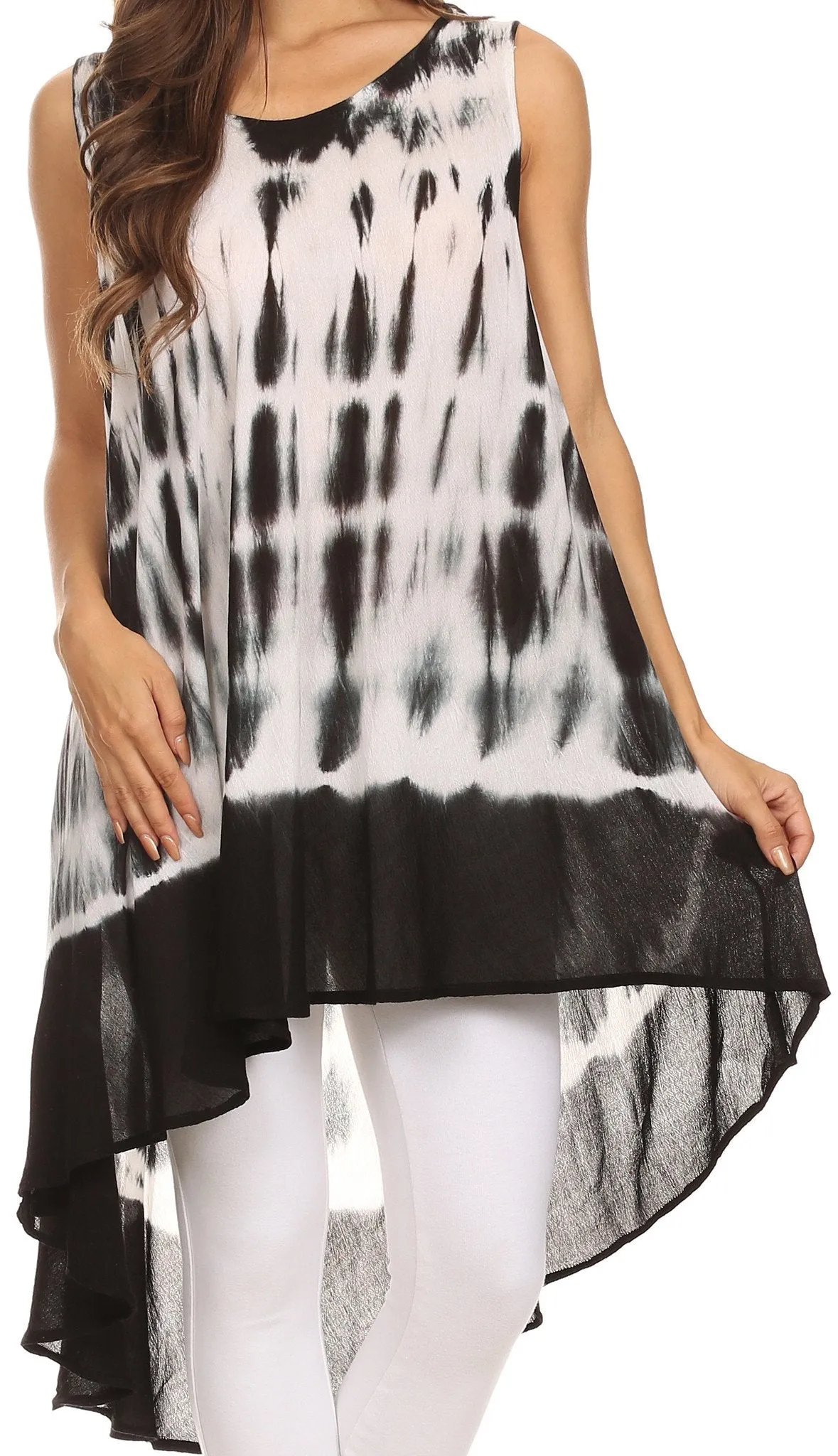 Sakkas Rae Mid Length Tie Dye Hi Low Dress / Cover Up